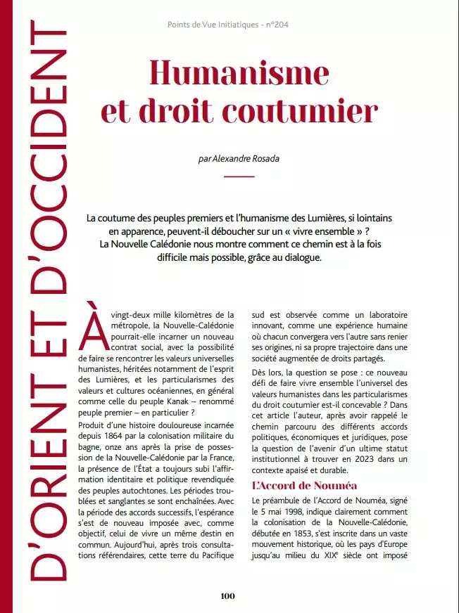 Humanisme et Droit Coutumier